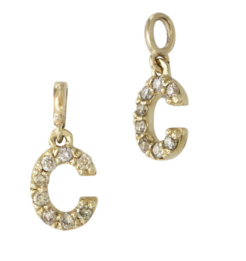 14K Gold Letter "C" Initial Charm with Diamonds
