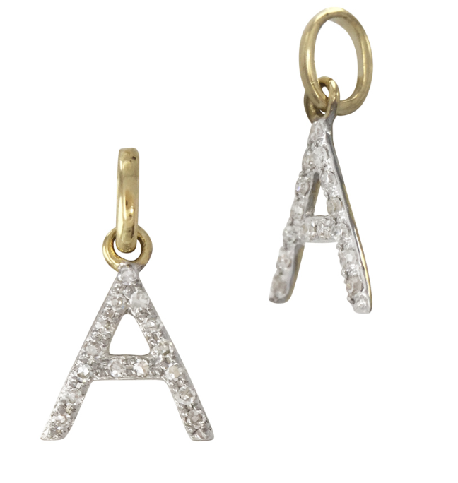 14K Gold Letter "A" Initial Charm with Diamonds