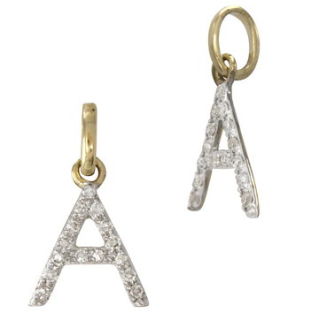 14K Gold Letter "A" Initial Charm with Diamonds